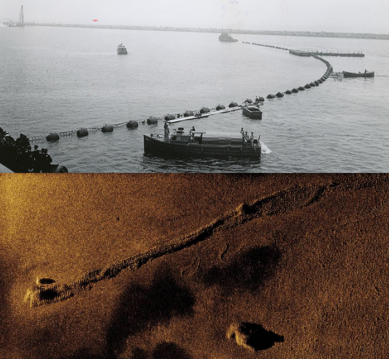 Wartime view of the Massacre Bay submarine nets